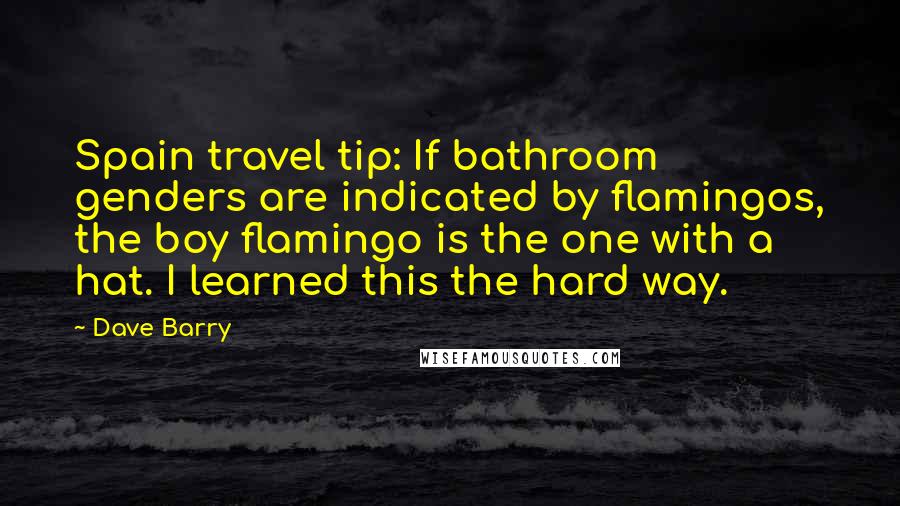 Dave Barry Quotes: Spain travel tip: If bathroom genders are indicated by flamingos, the boy flamingo is the one with a hat. I learned this the hard way.