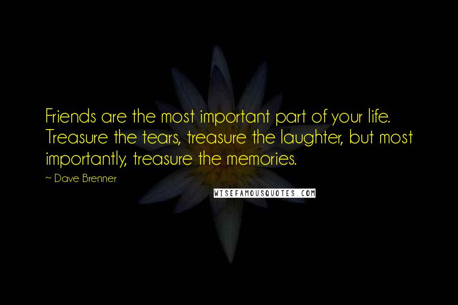 Dave Brenner Quotes: Friends are the most important part of your life. Treasure the tears, treasure the laughter, but most importantly, treasure the memories.