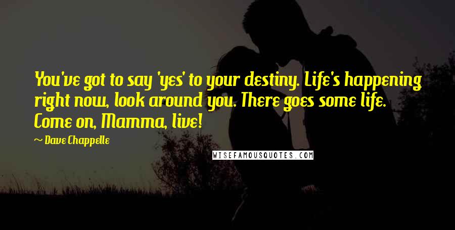 Dave Chappelle Quotes: You've got to say 'yes' to your destiny. Life's happening right now, look around you. There goes some life. Come on, Mamma, live!