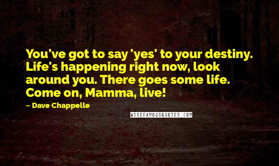 Dave Chappelle Quotes: You've got to say 'yes' to your destiny. Life's happening right now, look around you. There goes some life. Come on, Mamma, live!