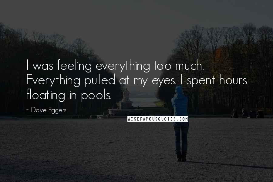 Dave Eggers Quotes: I was feeling everything too much. Everything pulled at my eyes. I spent hours floating in pools.