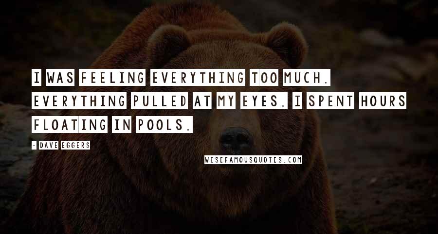 Dave Eggers Quotes: I was feeling everything too much. Everything pulled at my eyes. I spent hours floating in pools.