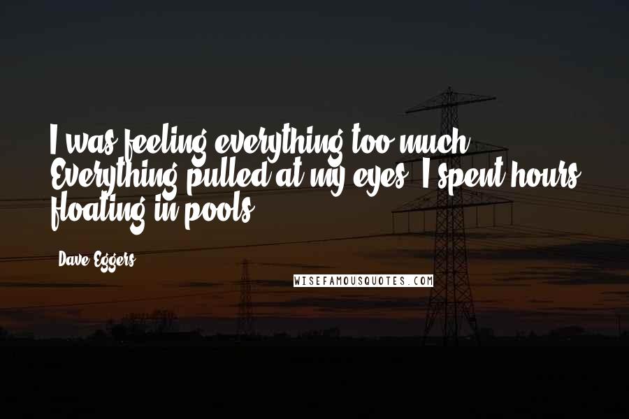 Dave Eggers Quotes: I was feeling everything too much. Everything pulled at my eyes. I spent hours floating in pools.