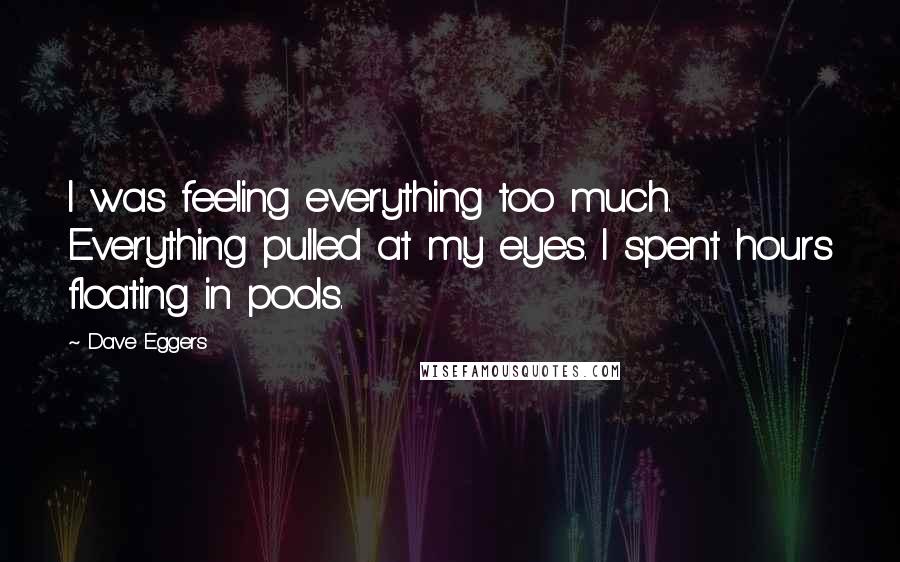 Dave Eggers Quotes: I was feeling everything too much. Everything pulled at my eyes. I spent hours floating in pools.