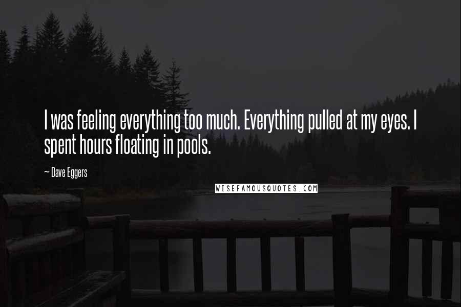 Dave Eggers Quotes: I was feeling everything too much. Everything pulled at my eyes. I spent hours floating in pools.