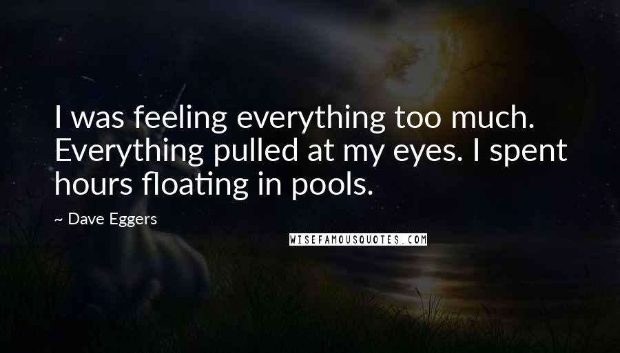 Dave Eggers Quotes: I was feeling everything too much. Everything pulled at my eyes. I spent hours floating in pools.