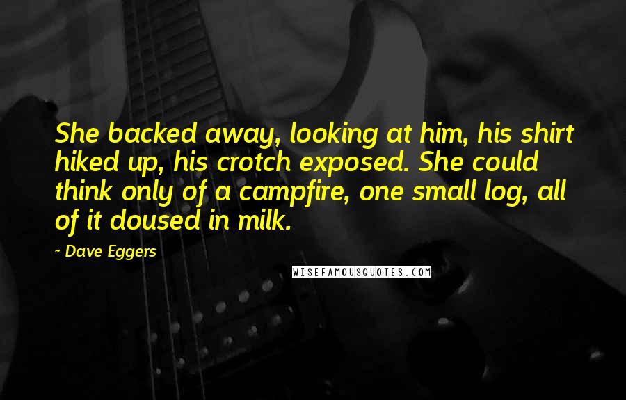 Dave Eggers Quotes: She backed away, looking at him, his shirt hiked up, his crotch exposed. She could think only of a campfire, one small log, all of it doused in milk.