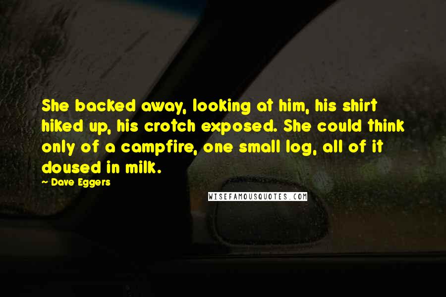 Dave Eggers Quotes: She backed away, looking at him, his shirt hiked up, his crotch exposed. She could think only of a campfire, one small log, all of it doused in milk.