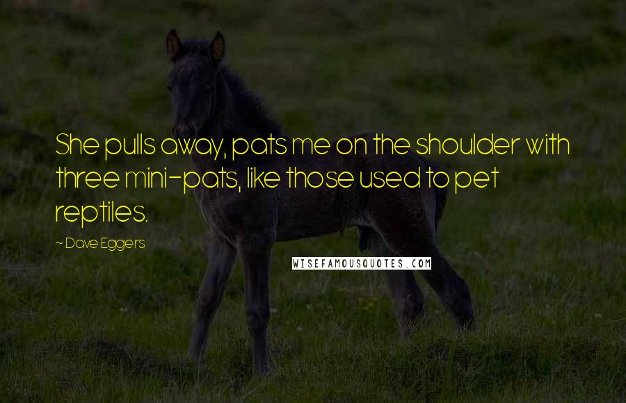 Dave Eggers Quotes: She pulls away, pats me on the shoulder with three mini-pats, like those used to pet reptiles.
