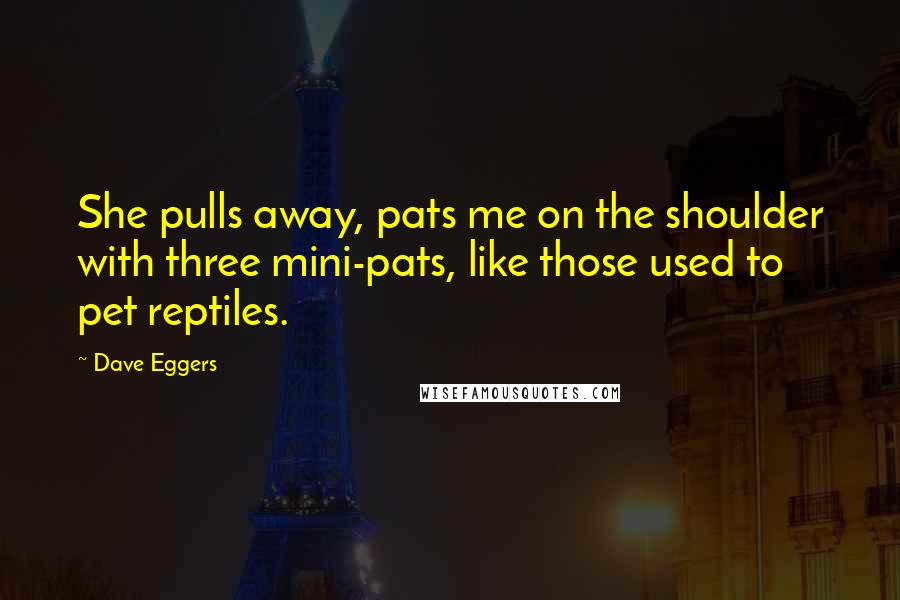 Dave Eggers Quotes: She pulls away, pats me on the shoulder with three mini-pats, like those used to pet reptiles.