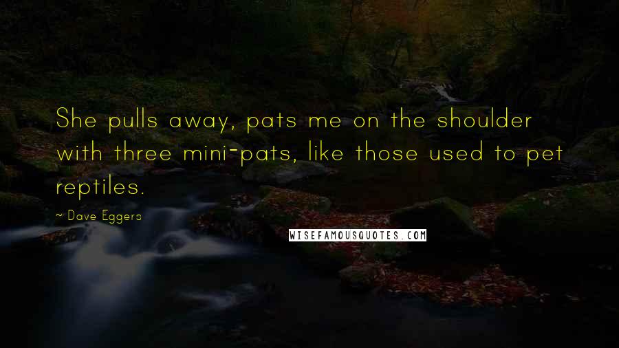 Dave Eggers Quotes: She pulls away, pats me on the shoulder with three mini-pats, like those used to pet reptiles.