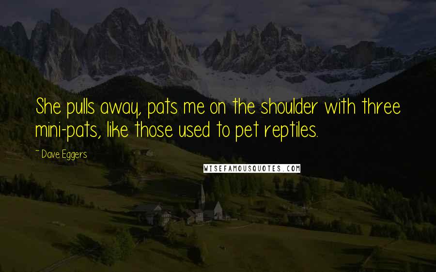 Dave Eggers Quotes: She pulls away, pats me on the shoulder with three mini-pats, like those used to pet reptiles.