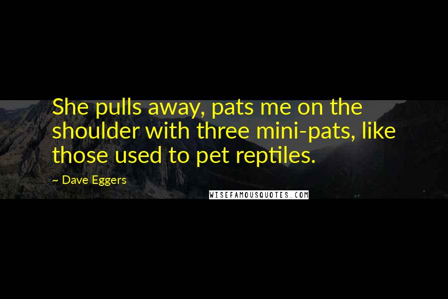 Dave Eggers Quotes: She pulls away, pats me on the shoulder with three mini-pats, like those used to pet reptiles.