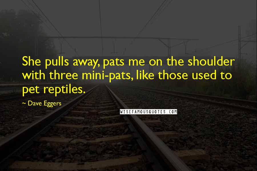 Dave Eggers Quotes: She pulls away, pats me on the shoulder with three mini-pats, like those used to pet reptiles.
