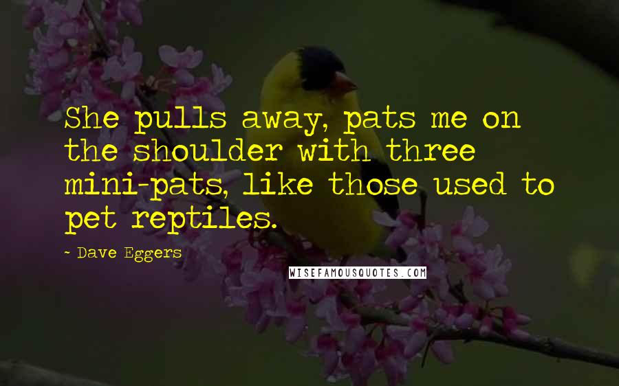 Dave Eggers Quotes: She pulls away, pats me on the shoulder with three mini-pats, like those used to pet reptiles.