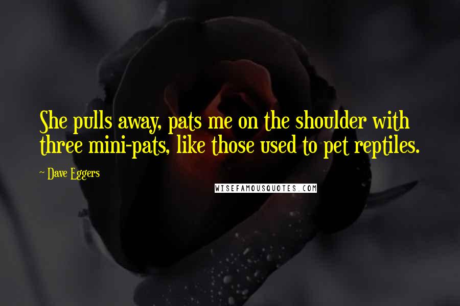 Dave Eggers Quotes: She pulls away, pats me on the shoulder with three mini-pats, like those used to pet reptiles.