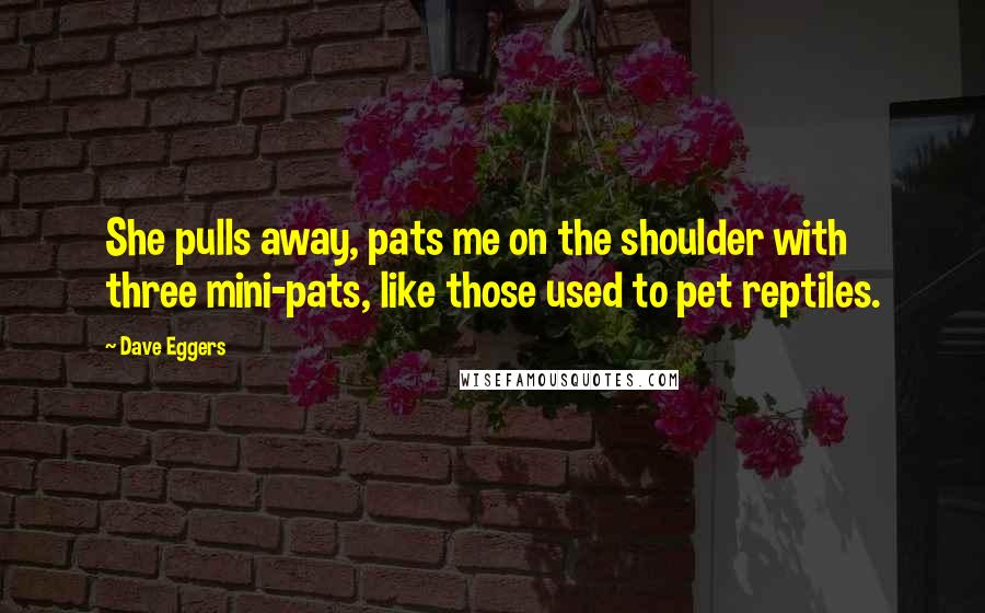 Dave Eggers Quotes: She pulls away, pats me on the shoulder with three mini-pats, like those used to pet reptiles.