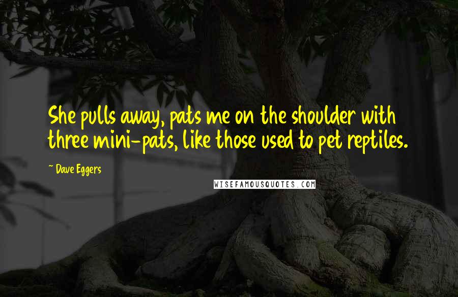 Dave Eggers Quotes: She pulls away, pats me on the shoulder with three mini-pats, like those used to pet reptiles.