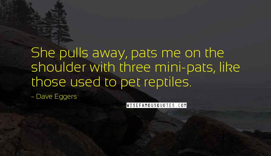Dave Eggers Quotes: She pulls away, pats me on the shoulder with three mini-pats, like those used to pet reptiles.
