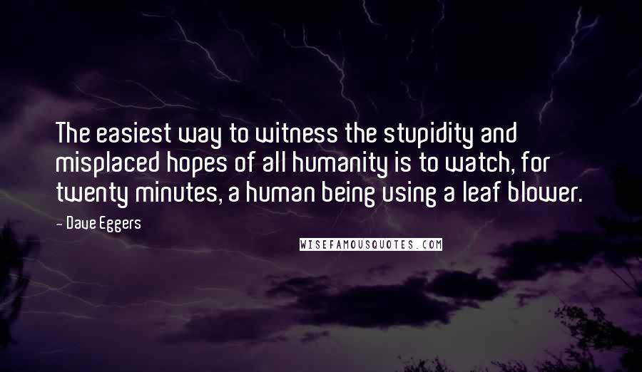 Dave Eggers Quotes: The easiest way to witness the stupidity and misplaced hopes of all humanity is to watch, for twenty minutes, a human being using a leaf blower.