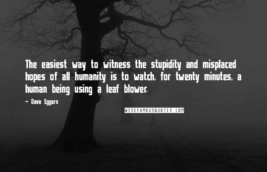 Dave Eggers Quotes: The easiest way to witness the stupidity and misplaced hopes of all humanity is to watch, for twenty minutes, a human being using a leaf blower.