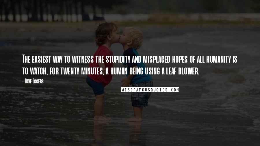 Dave Eggers Quotes: The easiest way to witness the stupidity and misplaced hopes of all humanity is to watch, for twenty minutes, a human being using a leaf blower.