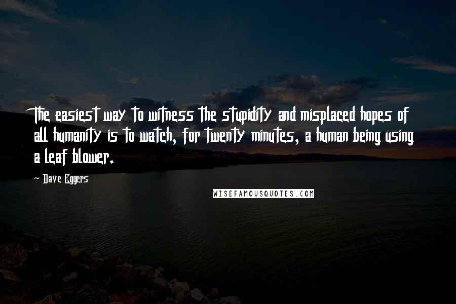 Dave Eggers Quotes: The easiest way to witness the stupidity and misplaced hopes of all humanity is to watch, for twenty minutes, a human being using a leaf blower.