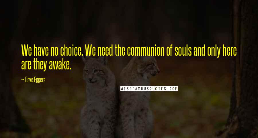 Dave Eggers Quotes: We have no choice. We need the communion of souls and only here are they awake.