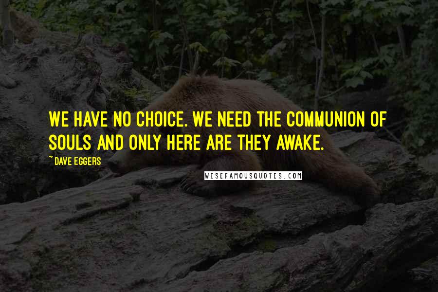 Dave Eggers Quotes: We have no choice. We need the communion of souls and only here are they awake.