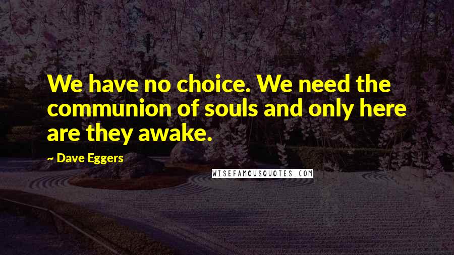 Dave Eggers Quotes: We have no choice. We need the communion of souls and only here are they awake.