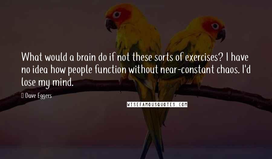 Dave Eggers Quotes: What would a brain do if not these sorts of exercises? I have no idea how people function without near-constant chaos. I'd lose my mind.