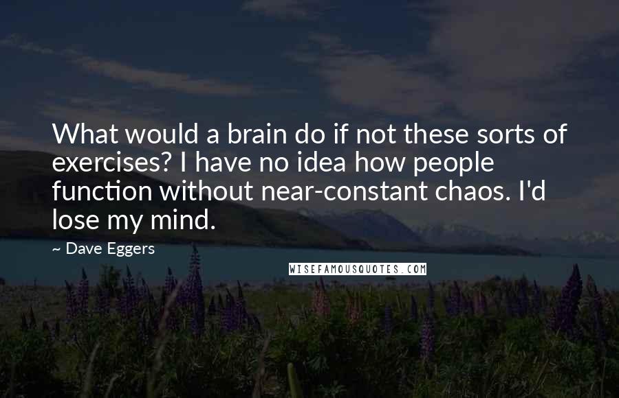 Dave Eggers Quotes: What would a brain do if not these sorts of exercises? I have no idea how people function without near-constant chaos. I'd lose my mind.