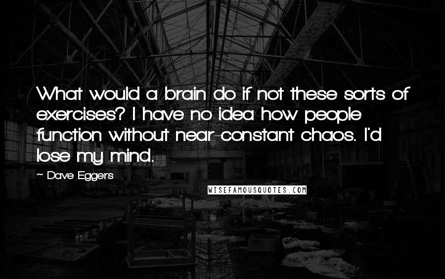 Dave Eggers Quotes: What would a brain do if not these sorts of exercises? I have no idea how people function without near-constant chaos. I'd lose my mind.