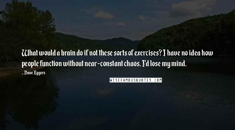 Dave Eggers Quotes: What would a brain do if not these sorts of exercises? I have no idea how people function without near-constant chaos. I'd lose my mind.