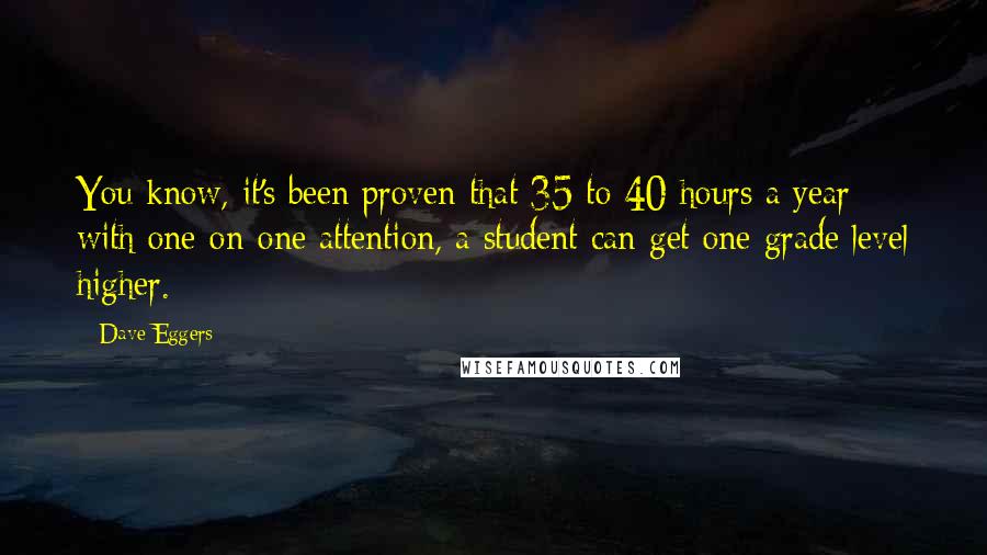 Dave Eggers Quotes: You know, it's been proven that 35 to 40 hours a year with one-on-one attention, a student can get one grade level higher.