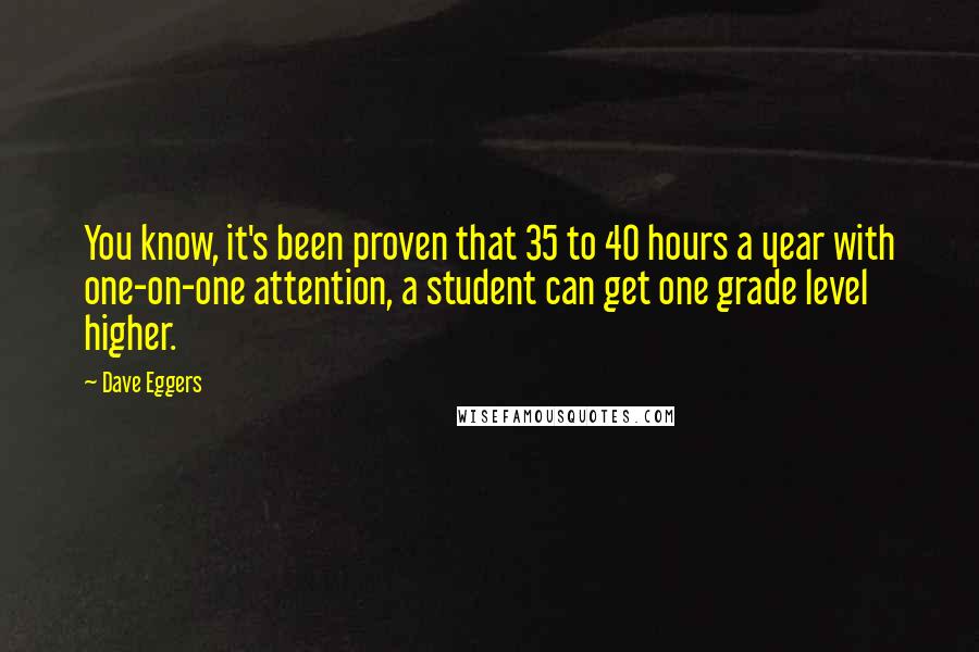 Dave Eggers Quotes: You know, it's been proven that 35 to 40 hours a year with one-on-one attention, a student can get one grade level higher.