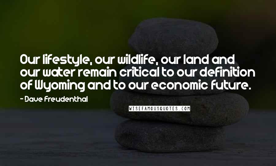 Dave Freudenthal Quotes: Our lifestyle, our wildlife, our land and our water remain critical to our definition of Wyoming and to our economic future.