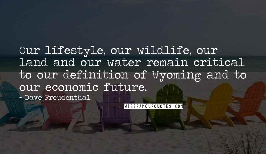 Dave Freudenthal Quotes: Our lifestyle, our wildlife, our land and our water remain critical to our definition of Wyoming and to our economic future.