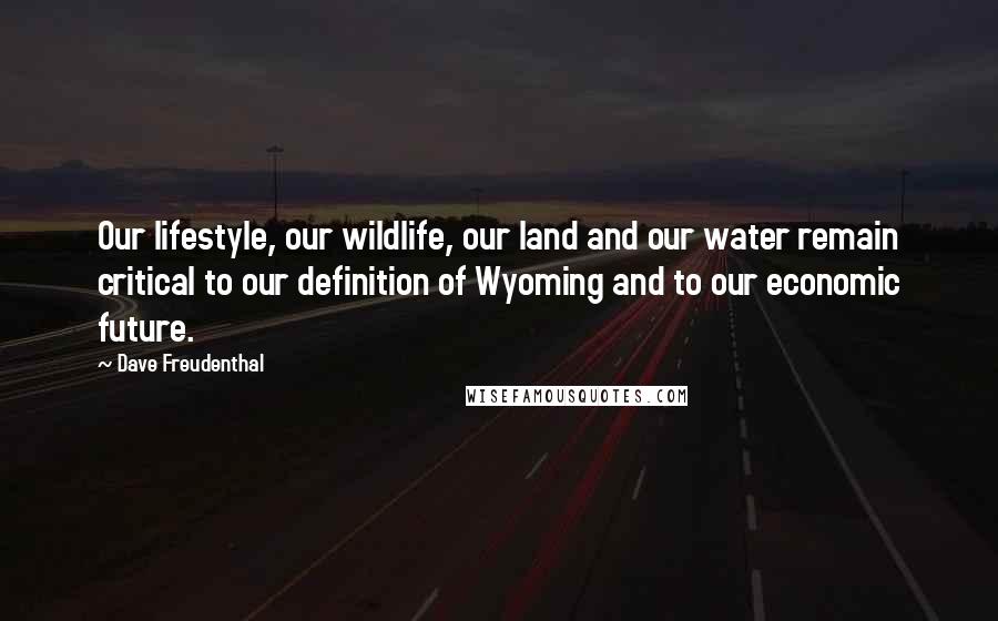 Dave Freudenthal Quotes: Our lifestyle, our wildlife, our land and our water remain critical to our definition of Wyoming and to our economic future.