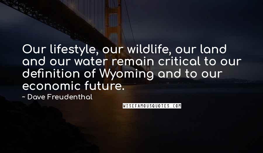 Dave Freudenthal Quotes: Our lifestyle, our wildlife, our land and our water remain critical to our definition of Wyoming and to our economic future.