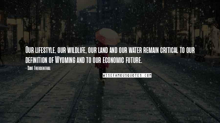 Dave Freudenthal Quotes: Our lifestyle, our wildlife, our land and our water remain critical to our definition of Wyoming and to our economic future.