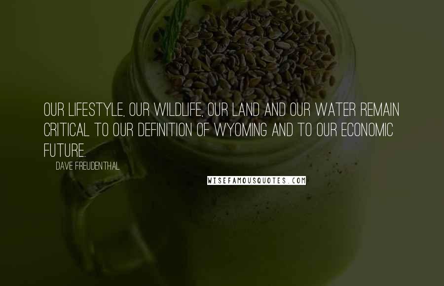 Dave Freudenthal Quotes: Our lifestyle, our wildlife, our land and our water remain critical to our definition of Wyoming and to our economic future.