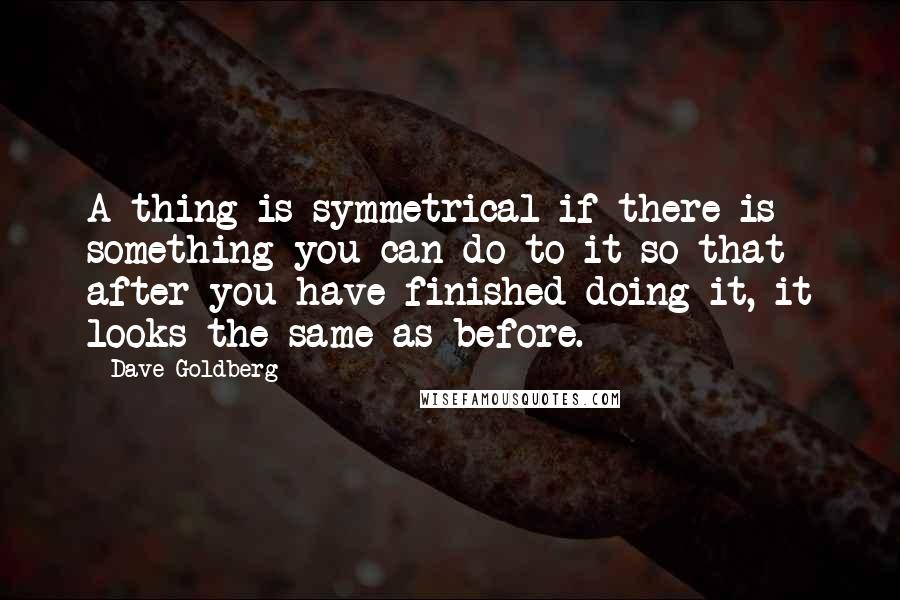 Dave Goldberg Quotes: A thing is symmetrical if there is something you can do to it so that after you have finished doing it, it looks the same as before.