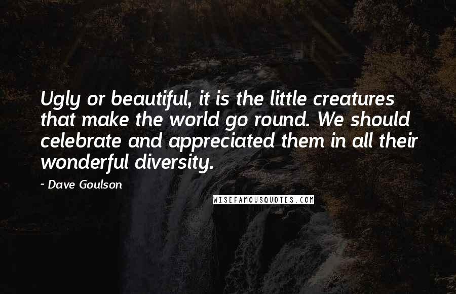 Dave Goulson Quotes: Ugly or beautiful, it is the little creatures that make the world go round. We should celebrate and appreciated them in all their wonderful diversity.