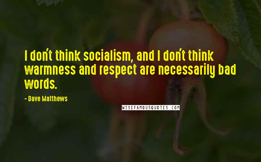 Dave Matthews Quotes: I don't think socialism, and I don't think warmness and respect are necessarily bad words.