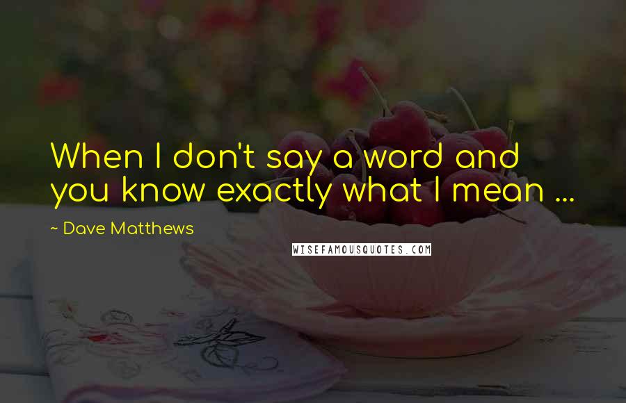 Dave Matthews Quotes: When I don't say a word and you know exactly what I mean ...