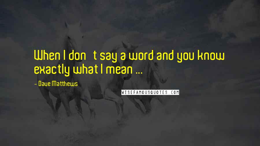 Dave Matthews Quotes: When I don't say a word and you know exactly what I mean ...