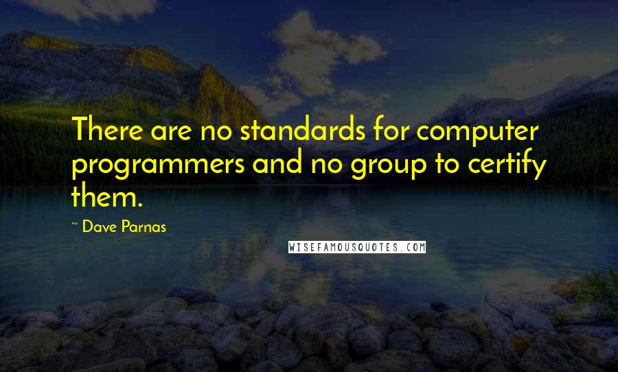 Dave Parnas Quotes: There are no standards for computer programmers and no group to certify them.