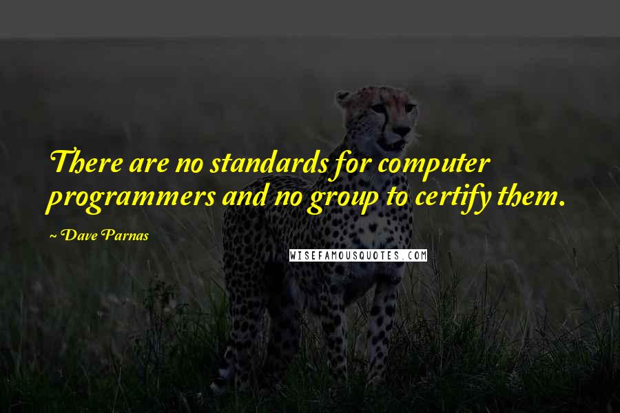 Dave Parnas Quotes: There are no standards for computer programmers and no group to certify them.