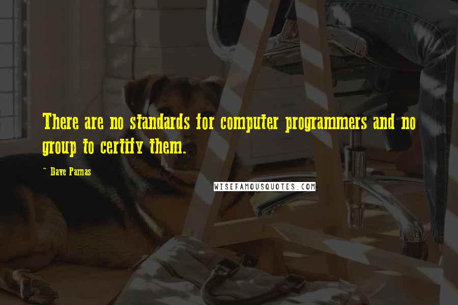 Dave Parnas Quotes: There are no standards for computer programmers and no group to certify them.